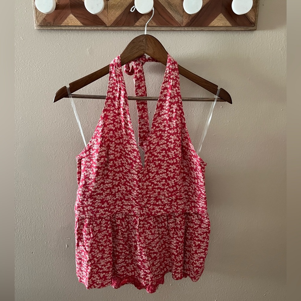 American Eagle Red Floral Halter Top